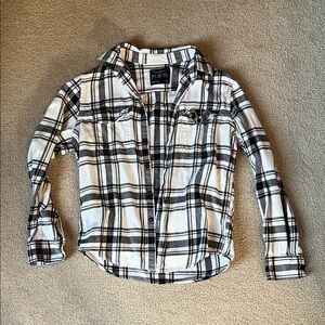 American Eagle White and Black Plaid Flannel Shirt